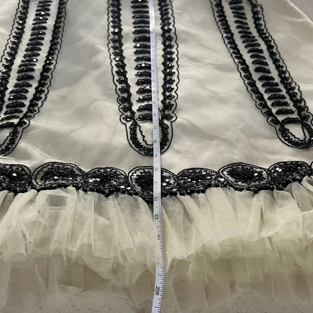 SHANI designer nylon Fairy‎ beaded cream black embroidery sequin ruffle skirt 10